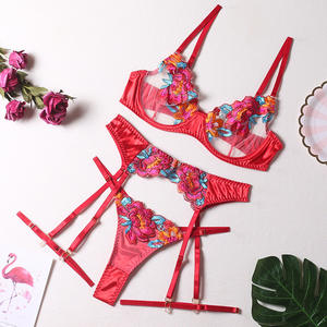 2025 Private Label Transparant Bloemenborduurwerk Dunne Lingerie Set Koningsblauw Sexy Sensuele S-Xl 4 Stuks Lingerie Vrouwen - Product Image 5