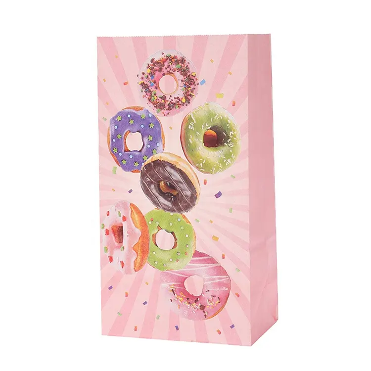 Custom Logo Printed Christmas Sweet Candy Donuts Packaging Kids Birthday Gift Paper Goodie Bag