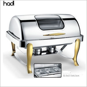 Hadi ที่อุ่นอาหารไฟฟ้าจานอุ่นสแตนเลสพร้อมฝาแก้วสีทองสำหรับร้านอาหาร - Product Image 1