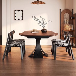 Convertible Round Solid Wood <b>Walnut</b> Dining <b>Table</b> 1.2m Extendable 1.35m For Dining Room - Product Image 2