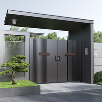 Puerta de Patio Exterior Moderna y Duradera de Aleación de Aluminio, Estilo Automático de Apertura Abatible para Villa o Casa de Campo, Fácil Instalación, Diseño 3D