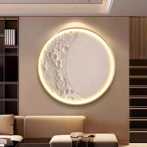Quadro da parete moderno con design a <span class=keywords><strong>luna</strong></span>, cornice rotonda in lega di alluminio, luce LED, personalizzabile, pittura a cristalli di porcellana ad acquerello. - Product Image 6