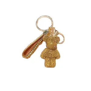 2024 New Design Crystal Rhinestone Teddy Bear Keychain Car Key Chains For Couple Bag Decoration