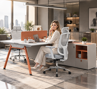 Poste de travail de bureau en forme de L moderne avec armoire de rangement latérale et chaise de bureau ergonomique en maille pour bureau d'entreprise