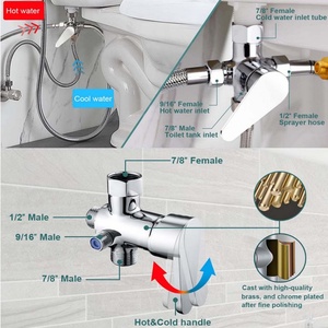 Robinet de toilette 7/8'' en laiton, 4 voies, pour eau chaude et froide, avec adaptateur en T et inverseur, chromé, pour bidet, pulvérisateur shattaf et mélangeur d'eau - Product Image 2