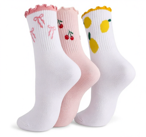 Calcetines de Yoga y Pilates para Mujer, con Volantes, Transpirables, de Algodón, Antideslizantes, con Bordado de Frutas, para Entrenamiento en Estudio - Product Image 1