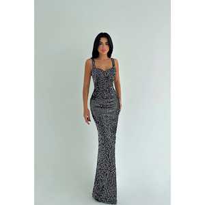 ชุดราตรีทรงบอลกาวน์สีทอง คอสูง ประดับลายดอกไม้ ไซส์พลัส เหมาะสำหรับงานเลี้ยง งานแต่งงาน ทรงเอไลน์ยาวลากพื้น - Product Image 2