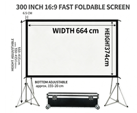 Écran de projection pliable rapide blanc mat de 300 pouces, installation facile, utilisation extérieure, projection avant et arrière, avec flight case inclus