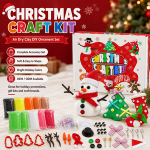 Kit d'artisanat en argile à séchage à l'air pour Noël, vente en gros, 5 ornements DIY, bonhomme de neige, sapin, chaussette, ensemble cadeau de Noël OEM pour enfants - Product Image 1