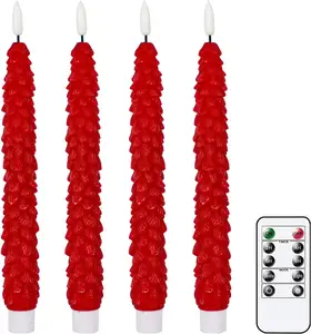 Christmas Tree Shape Led Taper Candle With Timer Function Real Wax For Holiday Decoration