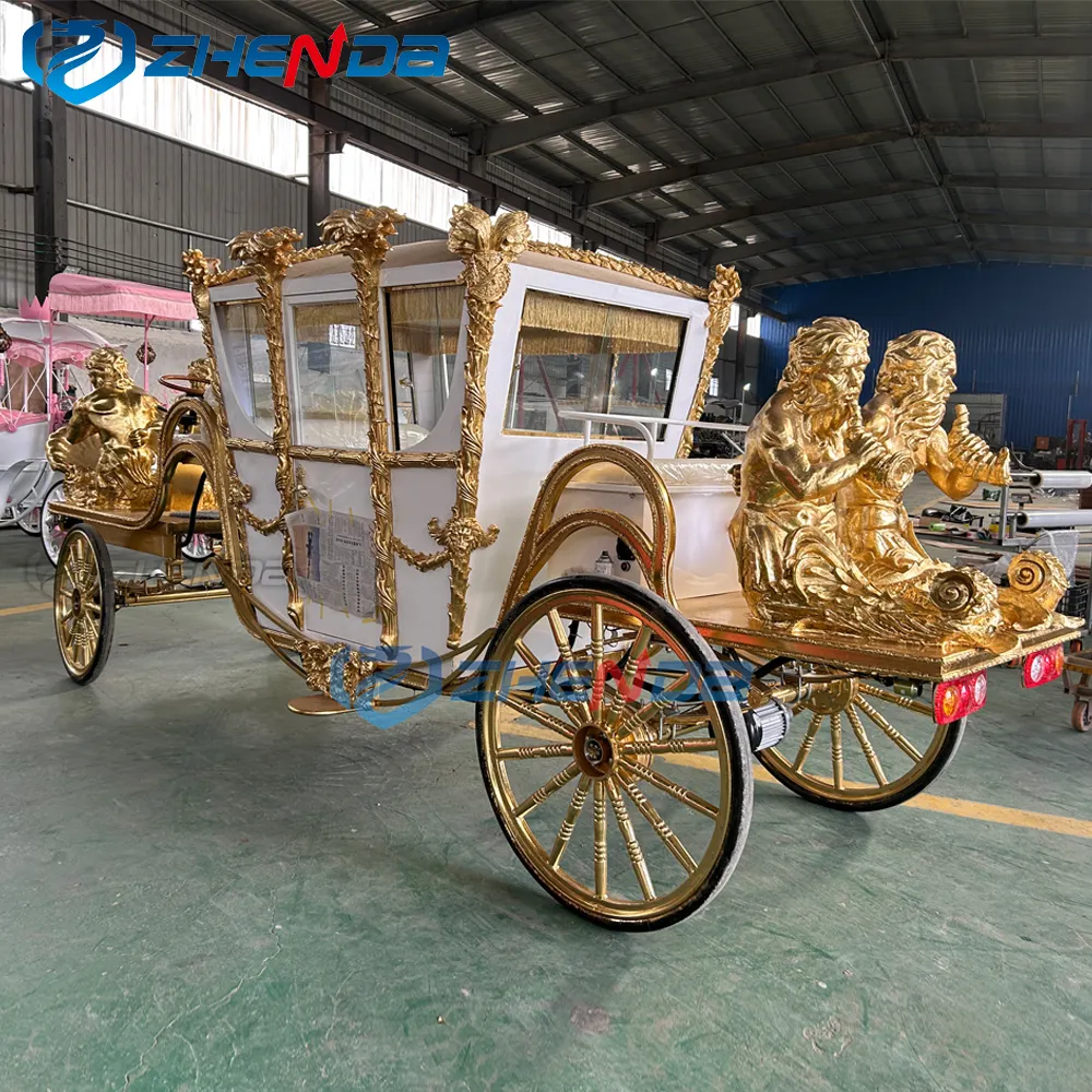 Xe ngựa kéo dài hiệu suất cao Hoàng Gia điêu khắc sang trọng xe ngựa bạch kim hai hàng tham quan