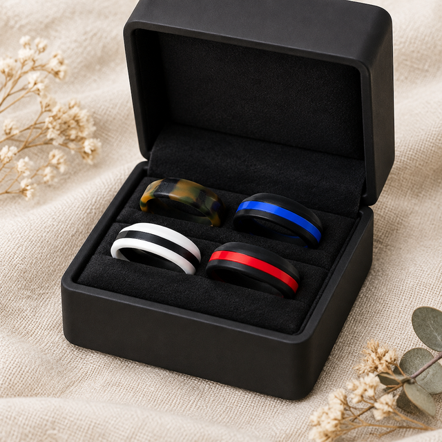 Custom Logo Silicone Wedding Ring Breathable Rubber Finger Band Thin Blue Red Line Sport Rings for Men Women