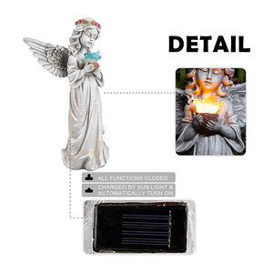 Sculpture de fille ange Statue de <span class=keywords><strong>jardin</strong></span> étanche en résine avec lumière solaire Décoration extérieure Figurine d'anges Hold Dove - Product Image 3