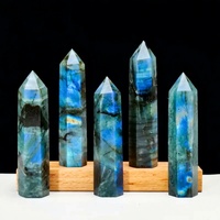 Torre de Cristal de Labradorita Natural con Fuerte Labradorrescencia, Aurora Azul y Destello Dorado, Obelisco