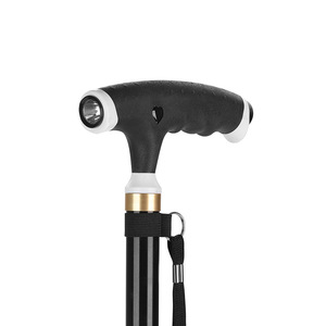 Bâton de marche télescopique réglable en alliage d'aluminium noir léger avec embout en caoutchouc pour personnes âgées, utilisation en extérieur - Product Image 2