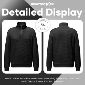 Adult Autumn Printed Collar <b>Half</b> <b>Zip</b> Sweatshirts Casual Mock Neck Long Sleeve Solid Geometric Texture Waffle Quick Dry - Product Image 4