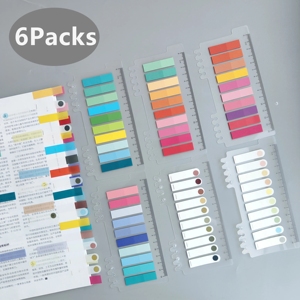 Paquete de 6 pestañas autoadhesivas para índice, regla, pestañas para archivos, banderitas, marcadores de página de colores, etiquetas para lectura, notas, libros, oficina - Product Image 2