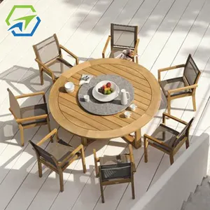 Natural Teak Wood Dining Table patio Chairs Outdoor restaurant Furniture Dining Table Set 8 Seater Wood Modern patio furniture