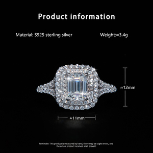 Ready to Ship S925 Sterling <strong>Silver</strong> 5*7mm 1ct <strong>Emerald</strong> Cut Moissanite <strong>Ring</strong> for Women Engagement Wedding Band - Product Image 3