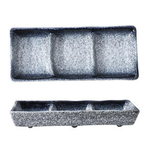 8インチレトロ長方形石器プレートヴィンテージデザインビネガーソースディッシュ<span class=keywords><strong>3</strong></span>分割コンパートメント寿司デザートスナック前菜 - Product Image 1