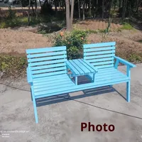 Banc de jardin et de patio extérieur en bois massif moderne bleu Park avec dossier, double place