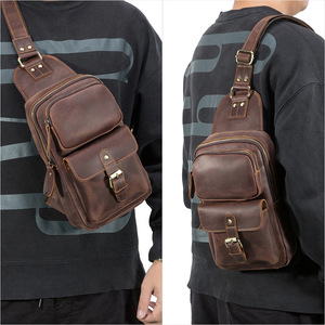 Bolso de Pecho de Cuero Genuino para Hombre Dujiang, Color Marrón Crazy Horse, Resistente al Desgaste, para Viajes y Ocio - Product Image 2