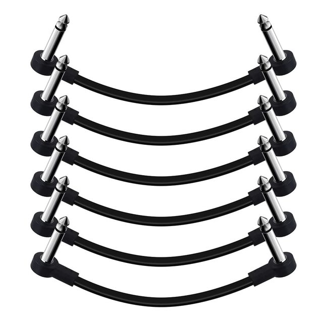 SONICAKE 6 Inch Patch Cable for Guitar Effect Pedal Cables 6 Pack, 1/4" TS Right Angle Instrument Cables, Black