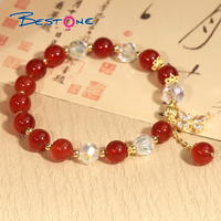 Bracelet à breloques personnalisé Bestone Carte Bélier Lion Scorpion Adaptation Papillon Bracelet à breloques Agate rouge perle ronde Bracelet extensible pour femme