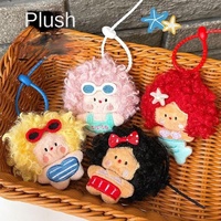 Porte-clés en peluche de coton doux personnalisé, figurine décorative mignonne de fille de plage aux cheveux afro, cadeau
