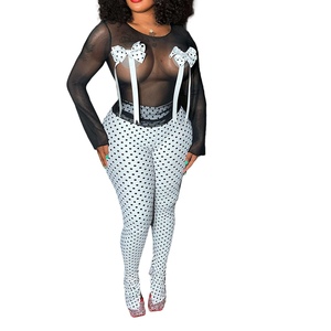 <b>Sexy</b> Nightclubwear Mesh Bow Spot Printed Split Pants Women's 2 Piece <b>Set</b> Fashion - Product Image 2