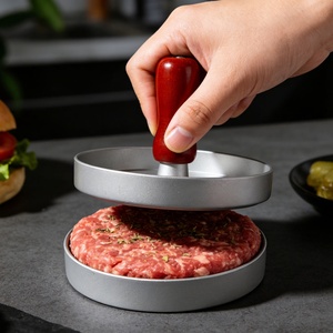 Wholesale Aluminum Alloy Manual Meat Press Three-<b>Grid</b> Meat Cake Tool with Wooden Handle Customizable Kitchen Gadget - Product Image 6