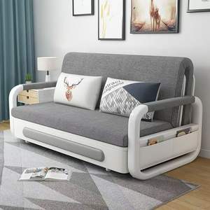 Divano letto in tessuto grigio moderno con ripostiglio e telaio bianco convertibile dormiente per soggiorno ospite piccolo spazio multifunzionale - Product Image 1