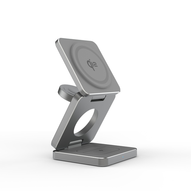 Certified 15W Magnetic Aluminum Alloy Wireless Charger Stand 3-in-1 Foldable Charging Station for iPhone 16 Travel 10W