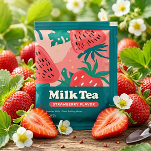 Poudre de thé au lait boba à la fraise rose à base de plantes, ingrédients premium de Taïwan, en sachet, pour distributeur - Product Image 2