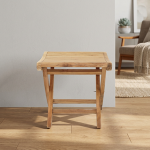 Tabouret de jardin pliable en bois réglable, aspect teck moderne, et pouf de patio, siège d'extérieur - Product Image 4
