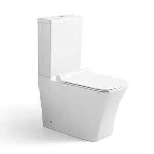 European style sanitaryware bathroom cheap ceramic wc rimless ptrap washdown two piece square white color toilet seat 36l bowl