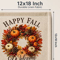 Guirlande d'automne aux couleurs vives pour Thanksgiving, avec feuilles d'érable et cône de pin, 12x18 pouces, double face, texture lin, drapeau de bienvenue pour jardin, décoration de cour
