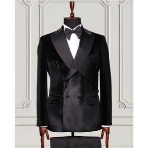 Ensemble de costumes pour hommes en tissu suède <span class=keywords><strong>bleu</strong></span>, veste et pantalon, costumes de mariage pour hommes, veste de costume italienne slim fit, blazers pour soirée de gala - Product Image 2