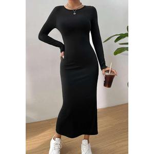 Abito da donna a girocollo a tubino a maniche lunghe, con vita aderente, traspirante, casual ed elegante, lunghezza 135 cm - Product Image 1
