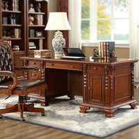 Bureau d'ordinateur en bois massif sculpté de style européen, bureau de direction de luxe, bureau d'écriture, mobilier de bureau pour villas et hôtels