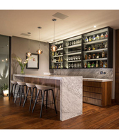 Comptoir de bar commercial moderne et écologique en surface solide, design ovale blanc populaire, finition brillante, pour entrée, école, centre commercial, en pierre et bois