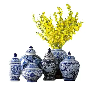 Blue and white antique crafts luxury ceramic vase for home decoration gift set