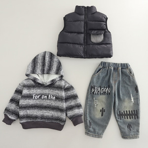 Costume d'hiver décontracté en polaire pour garçons, nouvel ensemble trois pièces élégant, <span class=keywords><strong>gilet</strong></span> épais, motif solide, ensemble de vêtements tendance pour bébé garçon - Product Image 2