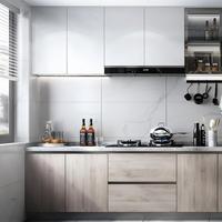 Fabricant d'armoires sur mesure, armoires de cuisine en mélamine à grain de bois blanc, style moderne, armoires modulaires, ensembles complets