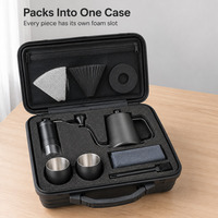 Set Kopi Tuang Manual Baru, Portabel untuk Luar Ruangan, Kotak Perjalanan, Bahan Stainless Steel, 9 Peralatan Kopi