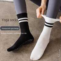 Chaussettes de yoga professionnelles antidérapantes en coton imprimé pour femmes, mi-mollet, automne-hiver, pour le sport, le fitness et le Pilates