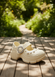 Zoccoli con Piattaforma e Perle Stile Mary Jane, Scarpe Estive Taglia 27, Morbidi e Leggeri, Punta Chiusa, Tomaia in Plastica, Suola Intermedia in EVA - Product Image 2