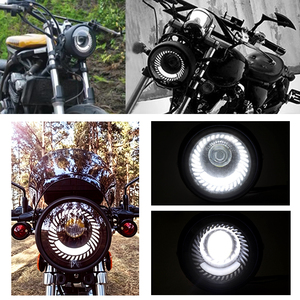 Phare LED en spirale rétro pour moto Harley GN CG, phare avant rond en métal noir - Product Image 2