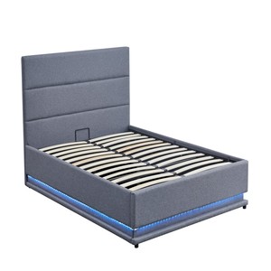 <span class=keywords><strong>Letto</strong></span> con Piattaforma in <span class=keywords><strong>Legno</strong></span> Rivestito in Pelle Sintetica Grigia Stile Moderno con Striscia LED e <span class=keywords><strong>Testiera</strong></span> Alta Morbida - Product Image 6