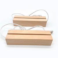 Base de lampe de nuit LED 3D miniature en bois avec interrupteur, vente en gros